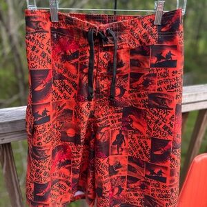 Vibrant Red Graphic Men's Swim Shorts